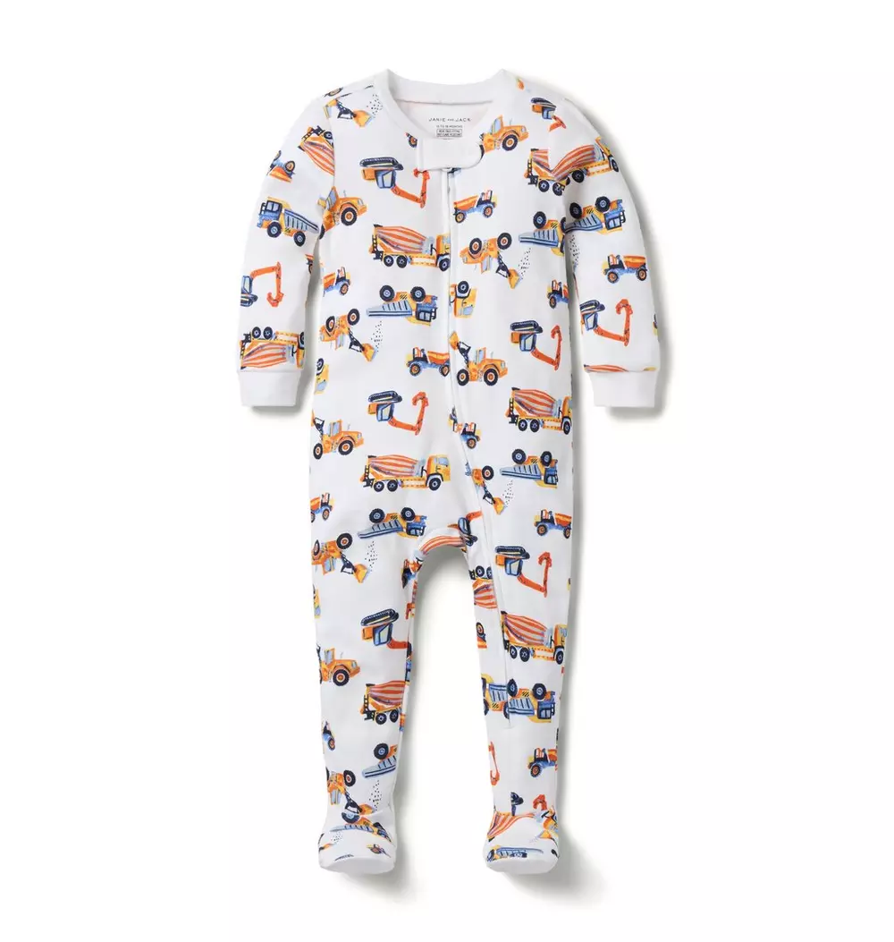 Baby Good Night Footed Pajama In Construction Trucks