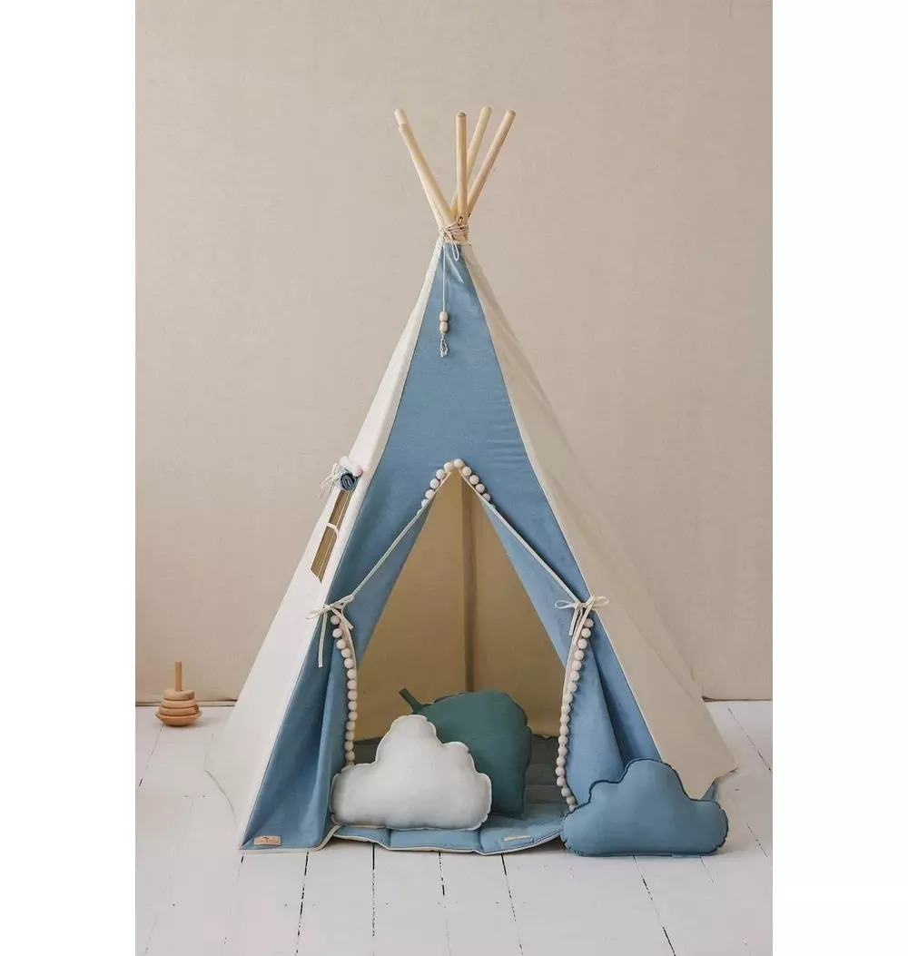 “Jeans” Teepee with Pompoms and Round Mat Set