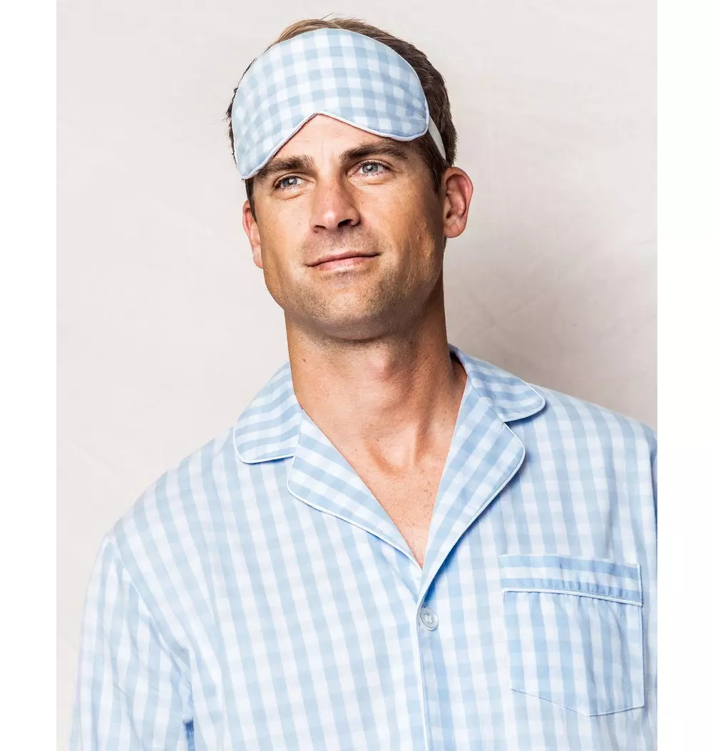 Adult Light Blue Gingham Eye Mask