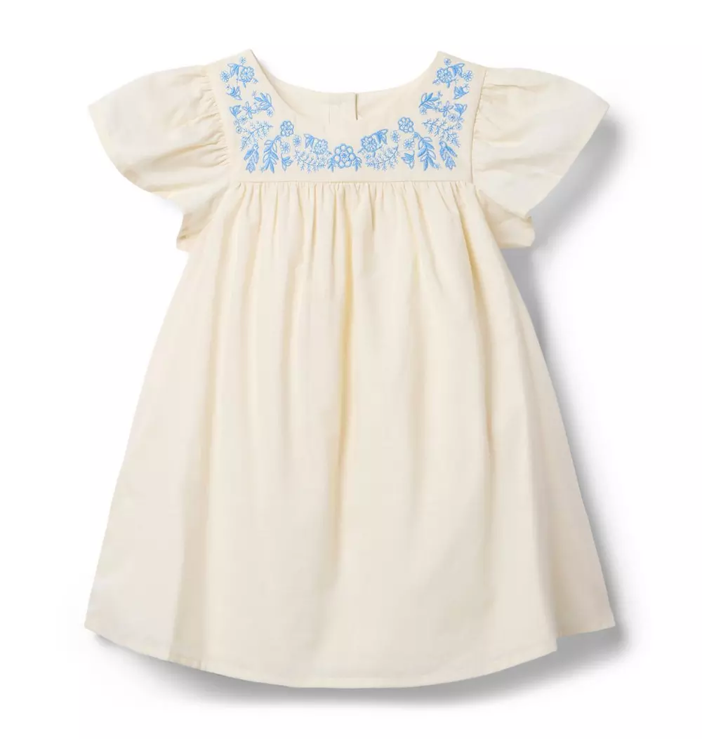 Embroidered Floral Ruffle Sleeve Dress