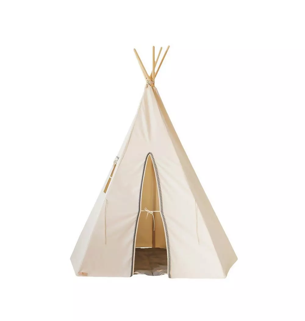 “Grey Pompoms” Teepee Tent with Pompoms