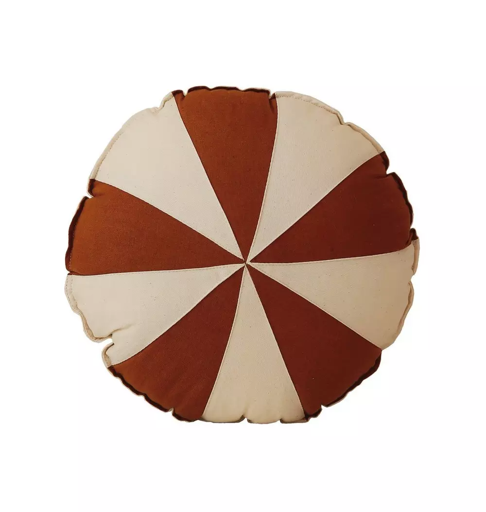“Caramel Circus” Round Patchwork Pillow