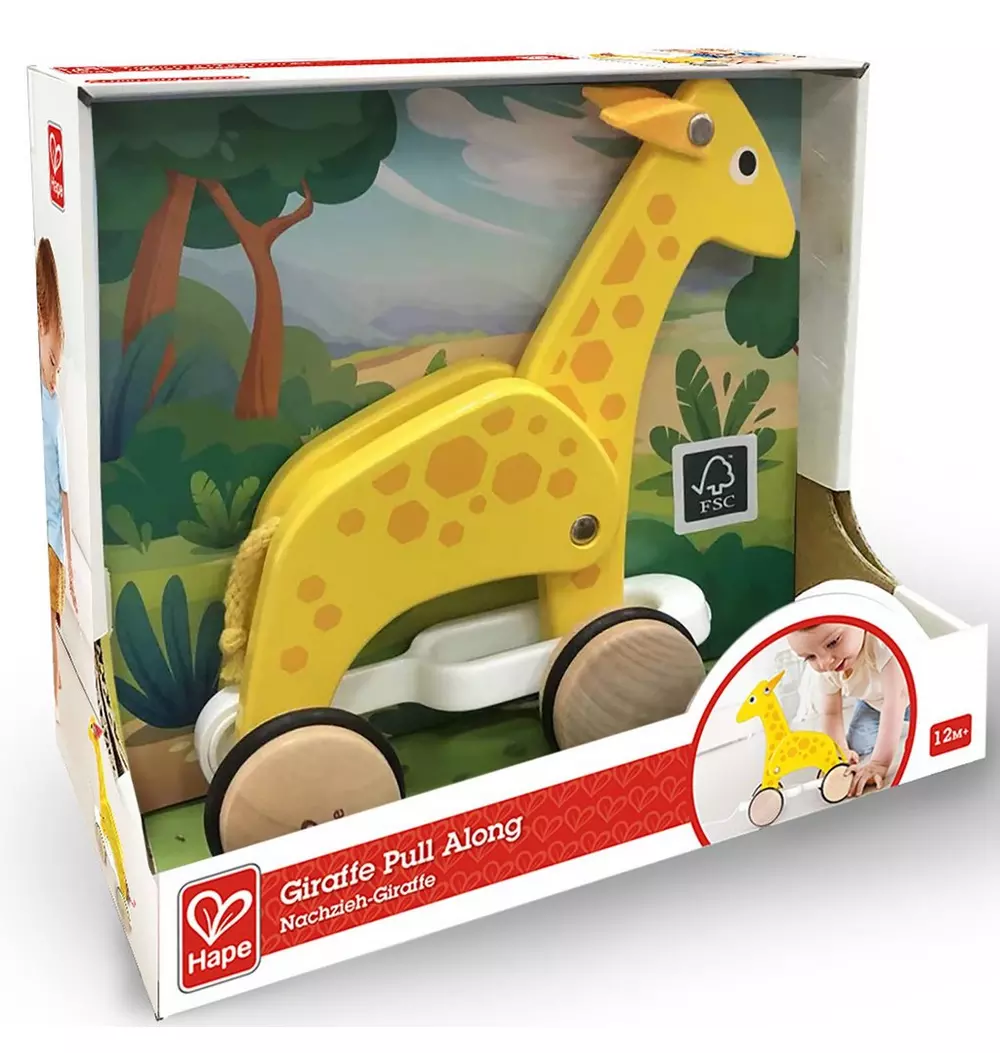 Giraffe Pull Along Toy: Yellow