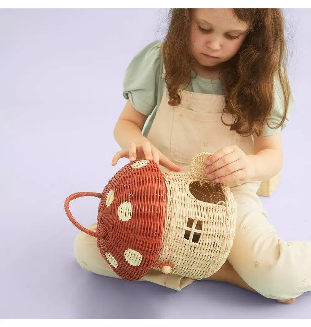 Rattan Mushroom Basket - Red