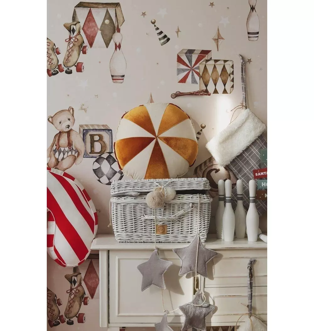“Gold Circus” Round Patchwork Pillow