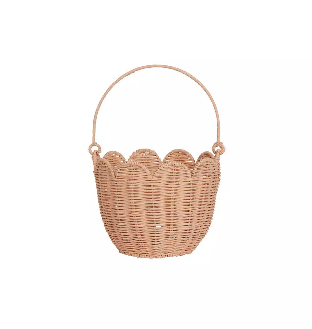 Rattan Tulip Carry Basket - Seashell Pink