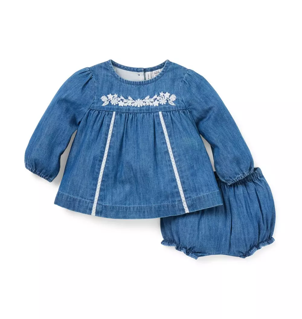 The Embroidered Chambray Matching Baby Set