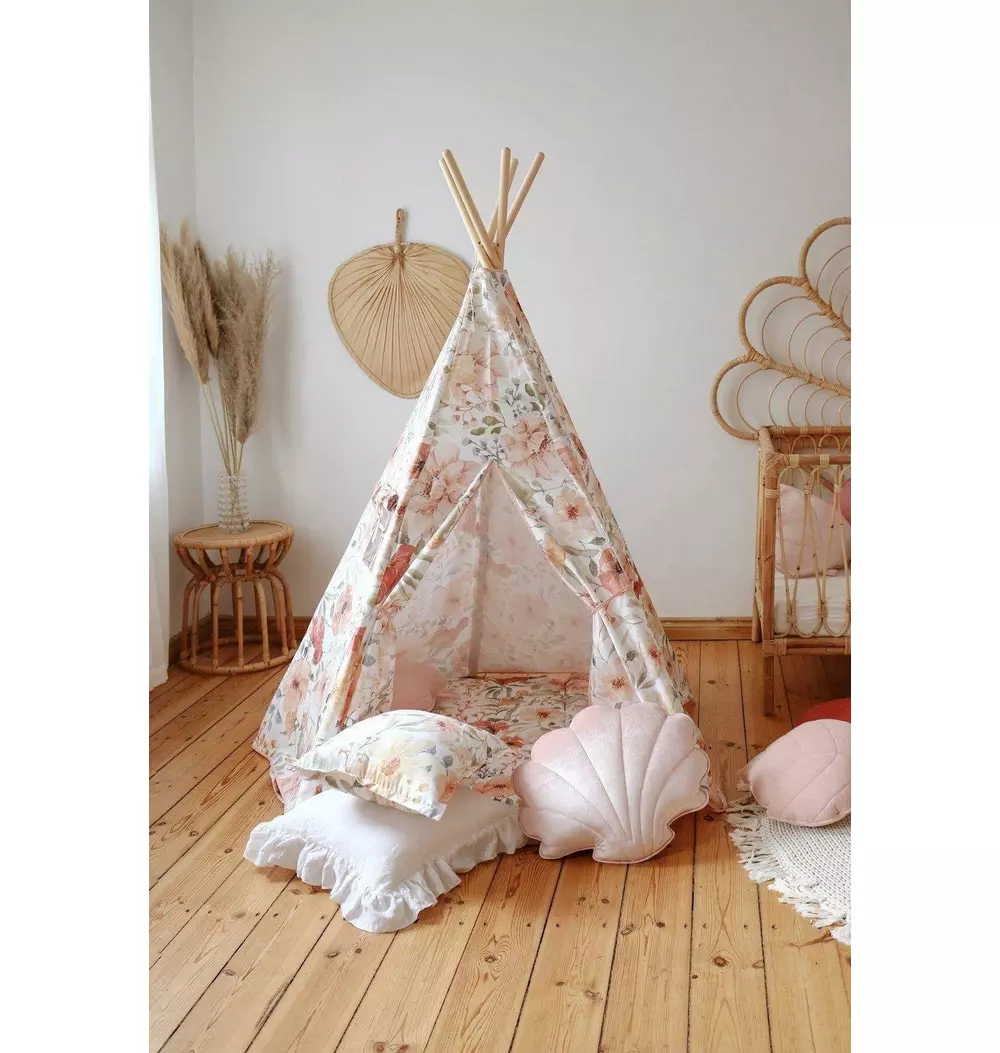 “Flower power” Teepee Tent and Round Mat Set
