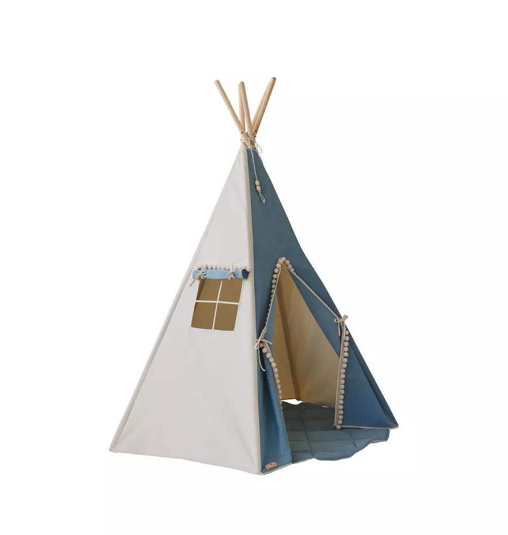 “Jeans” Teepee with Pompoms and Round Mat Set