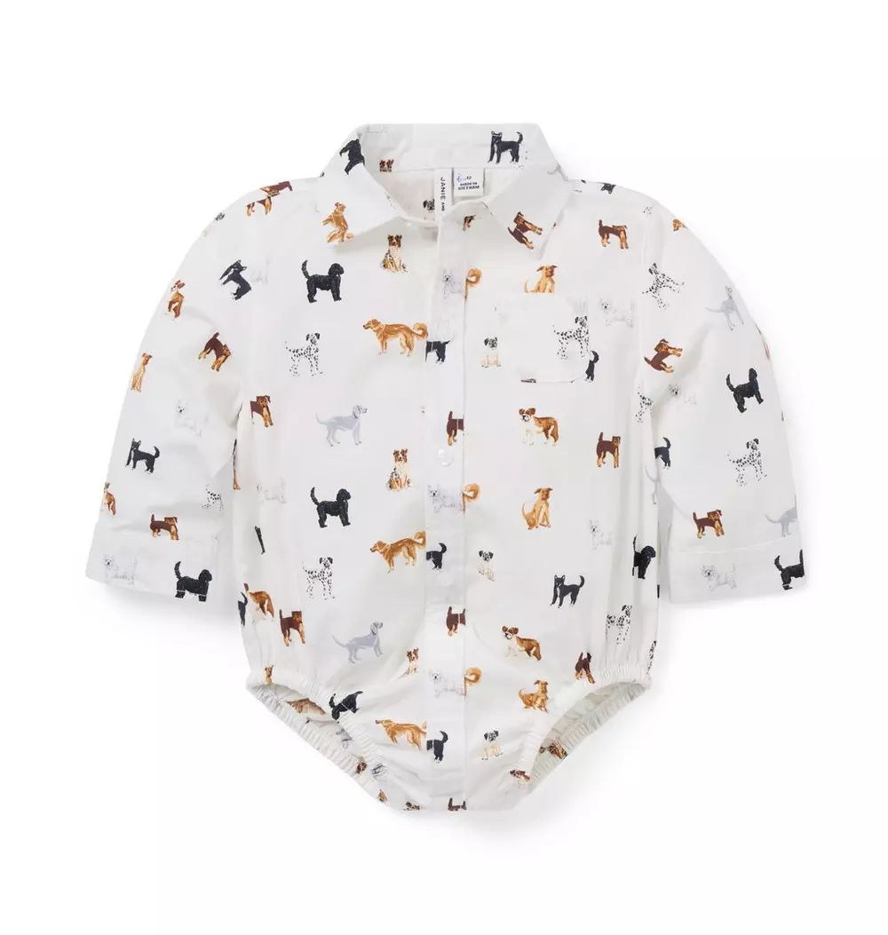 Baby Poplin Dog Friends Bodysuit