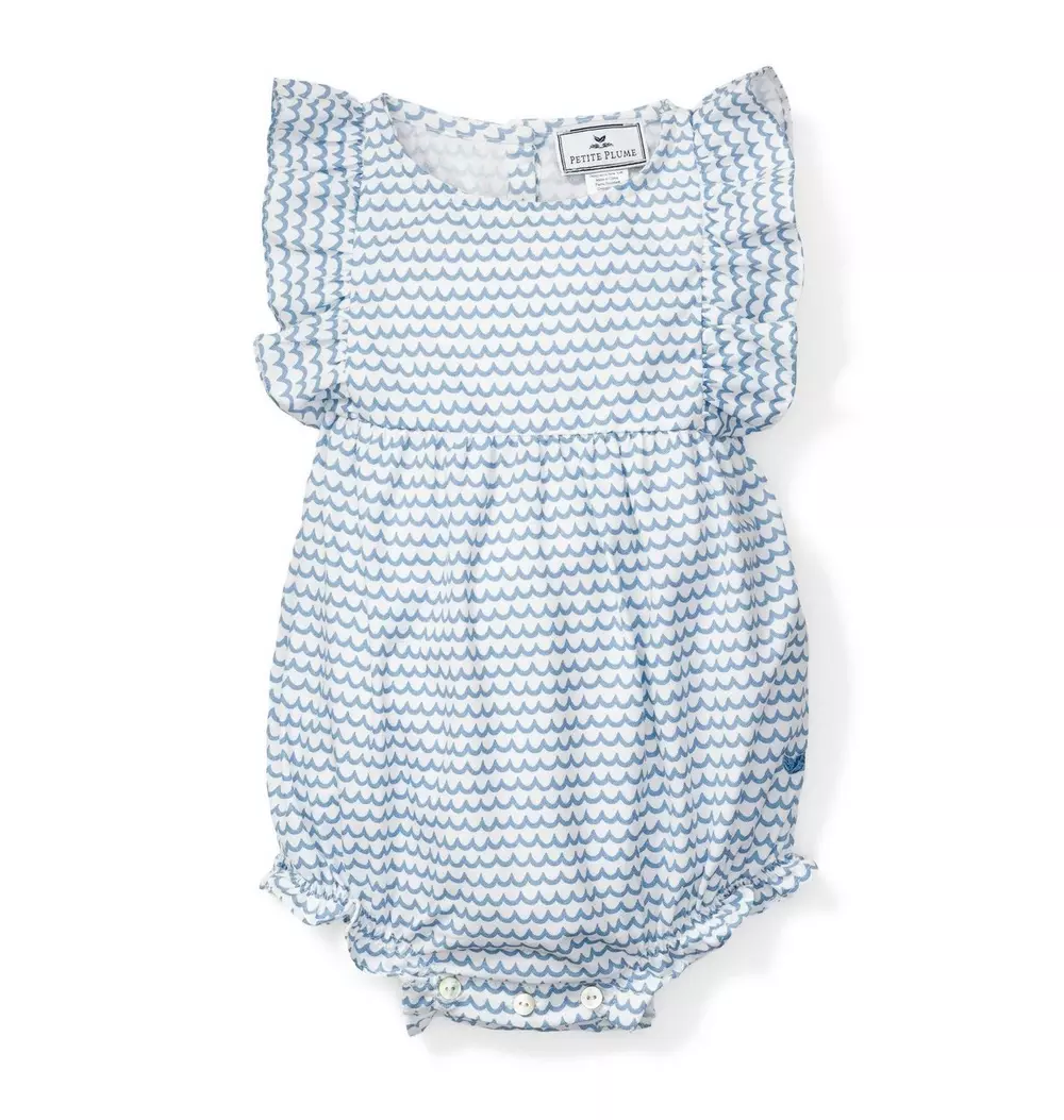 Baby's Twill Ruffled Romper in La Mer