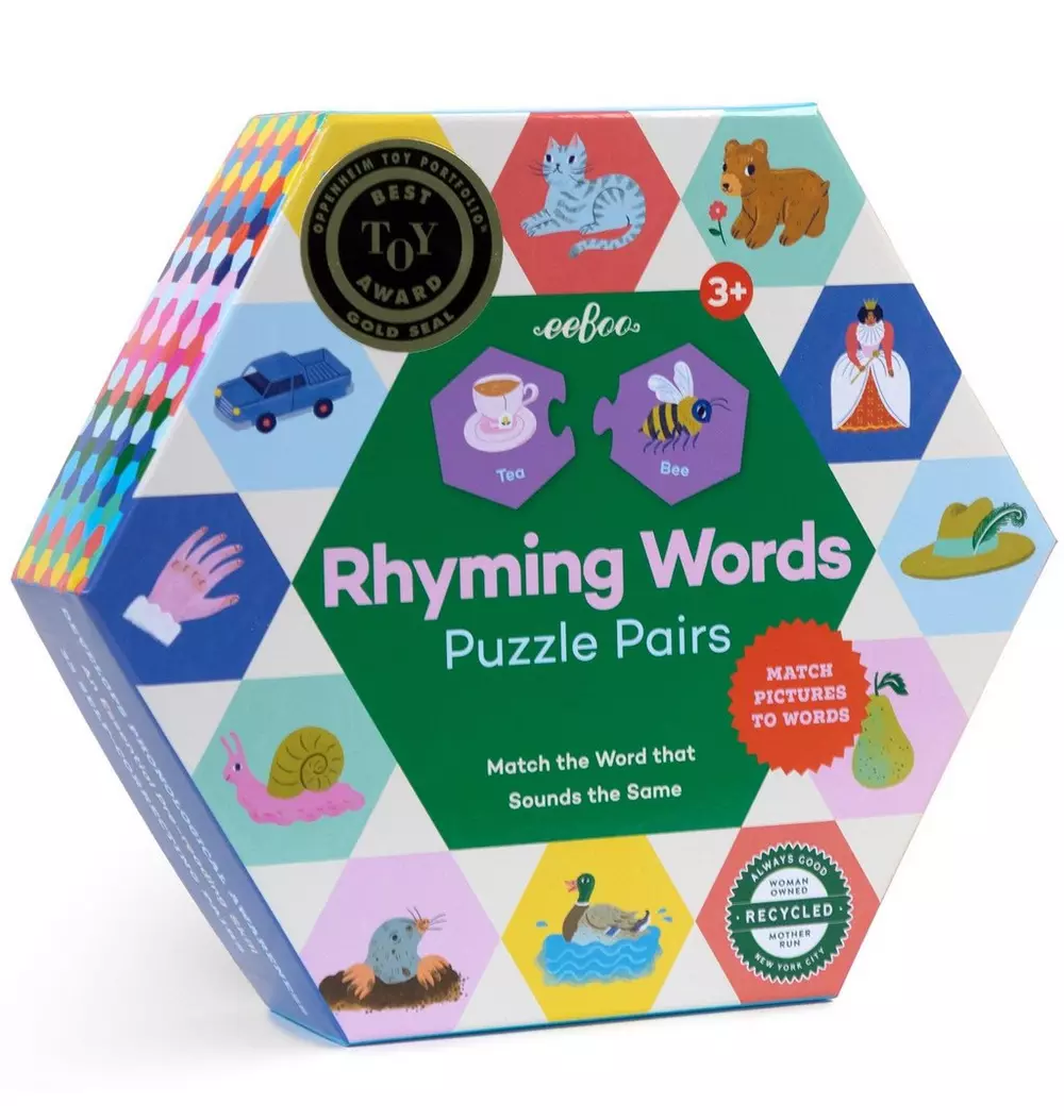 Hexagon Puzzle Pairs: Rhyming Words
