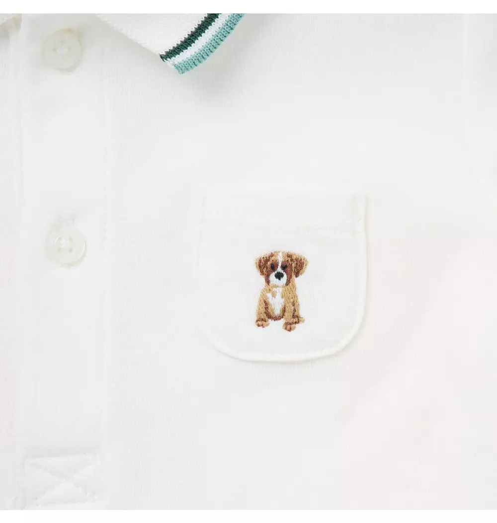 Baby Embroidered Dog Pique Polo Bodysuit