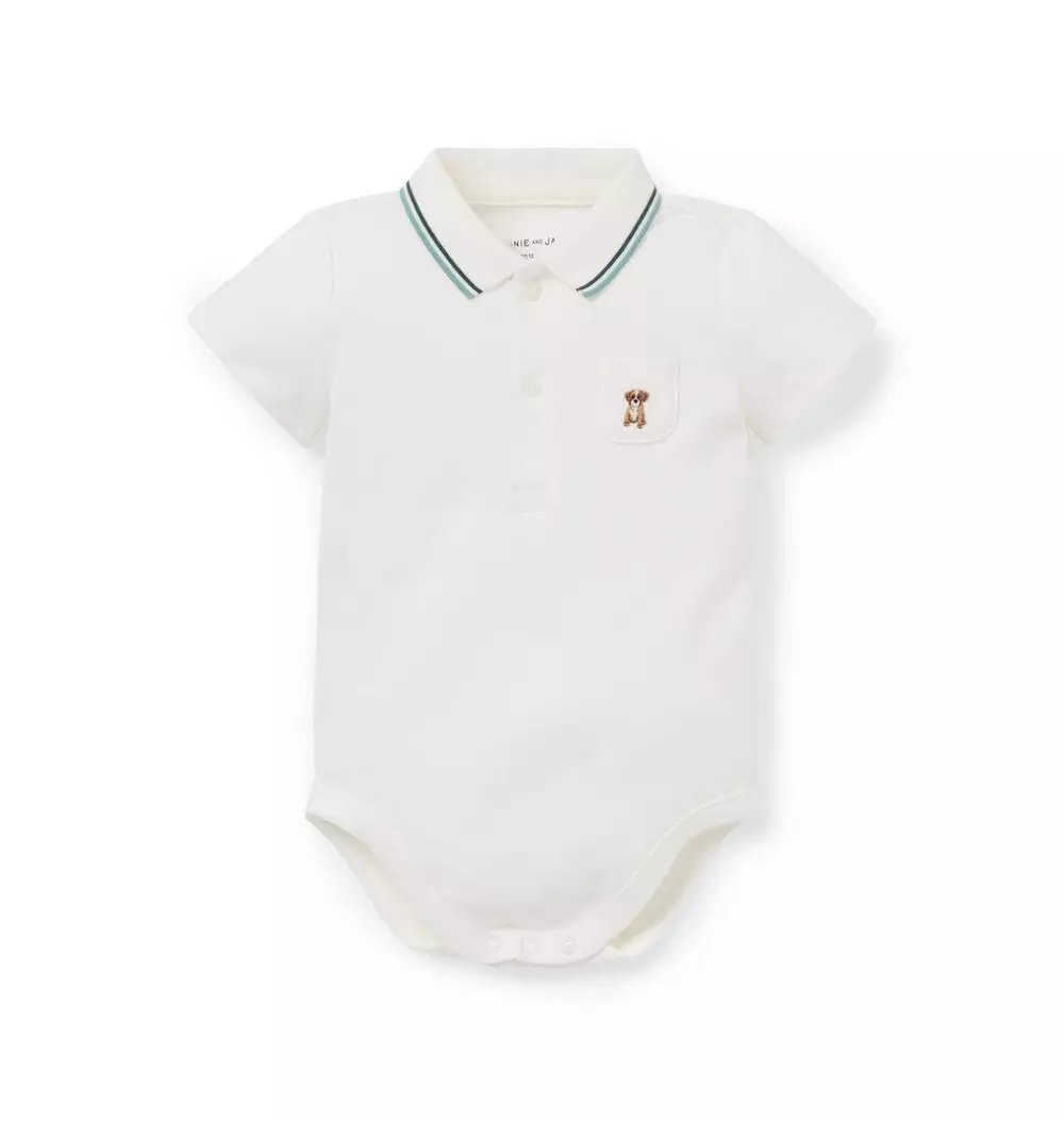 Baby Embroidered Dog Pique Polo Bodysuit