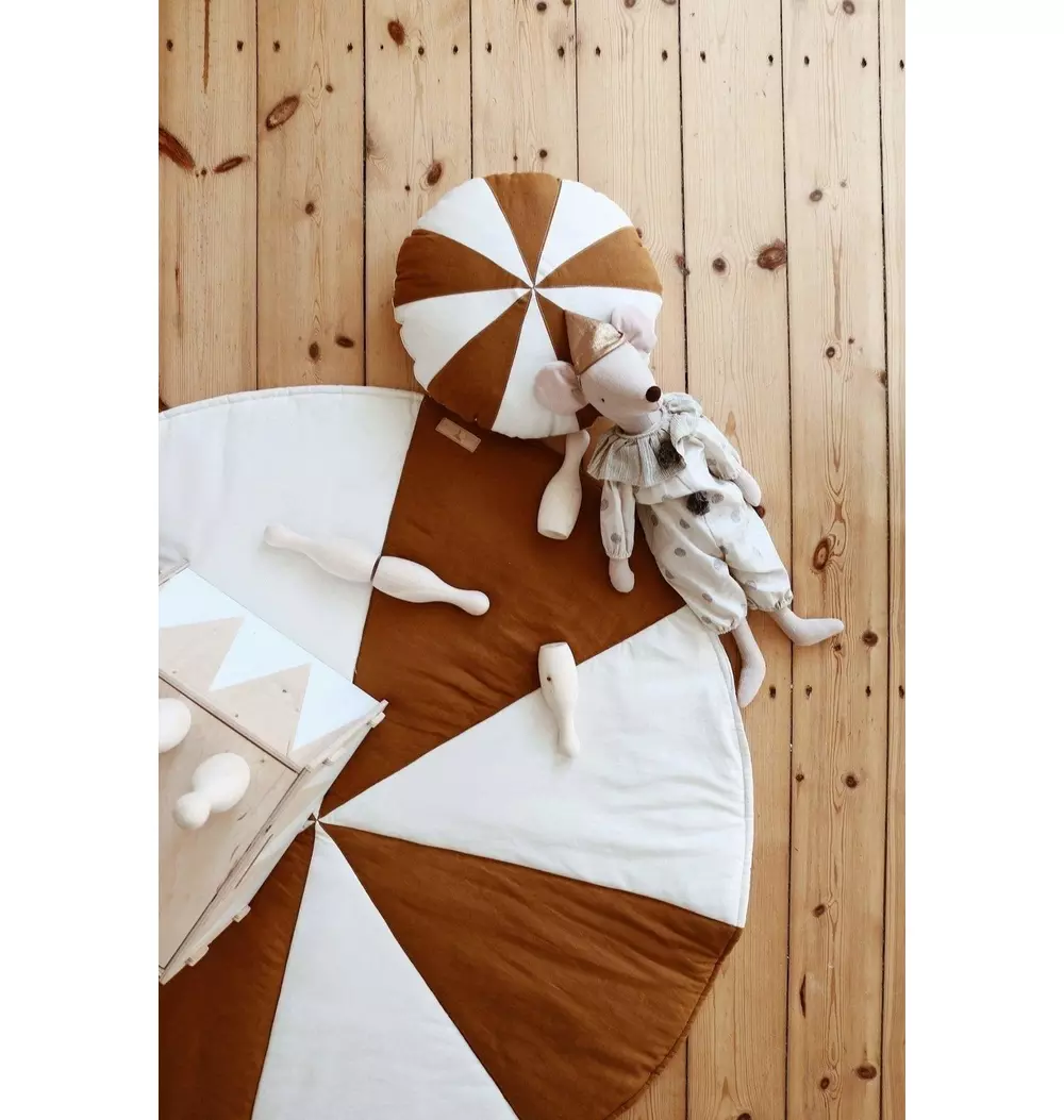 “Caramel Circus” Round Patchwork Pillow