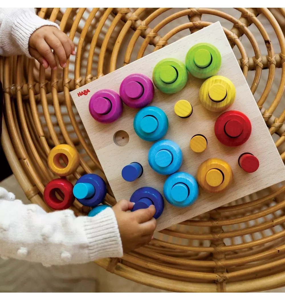 Rainbow Whirls Wooden Sorting and Stacking Game