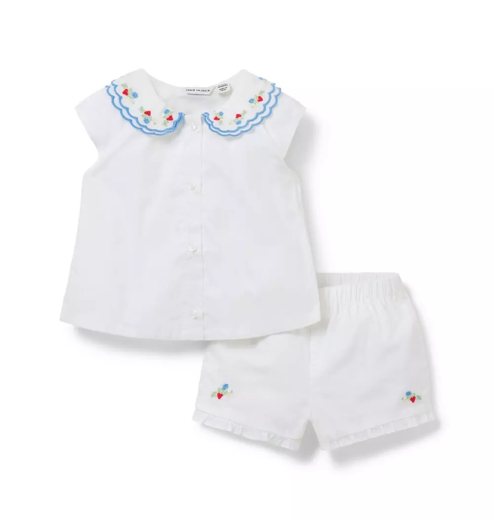 Baby Embroidered Floral Collar Matching Set
