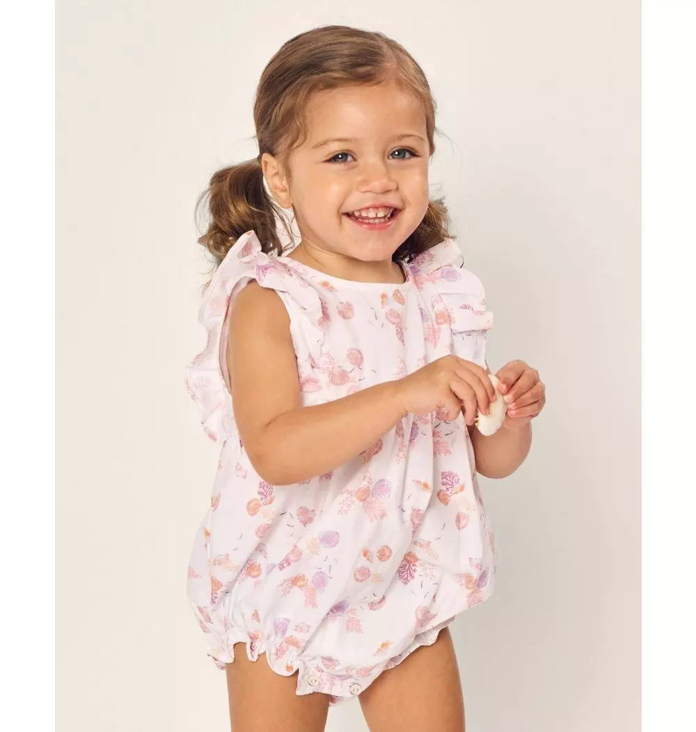 Baby's Twill Ruffled Romper in Seashell Splendor