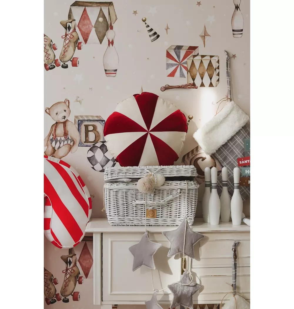“Red Circus” Round Patchwork Pillow