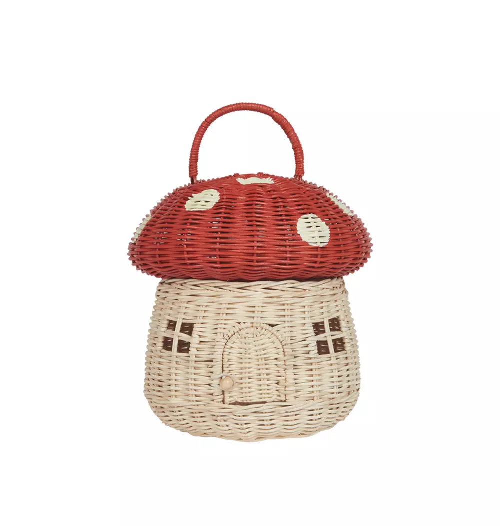 Rattan Mushroom Basket - Red