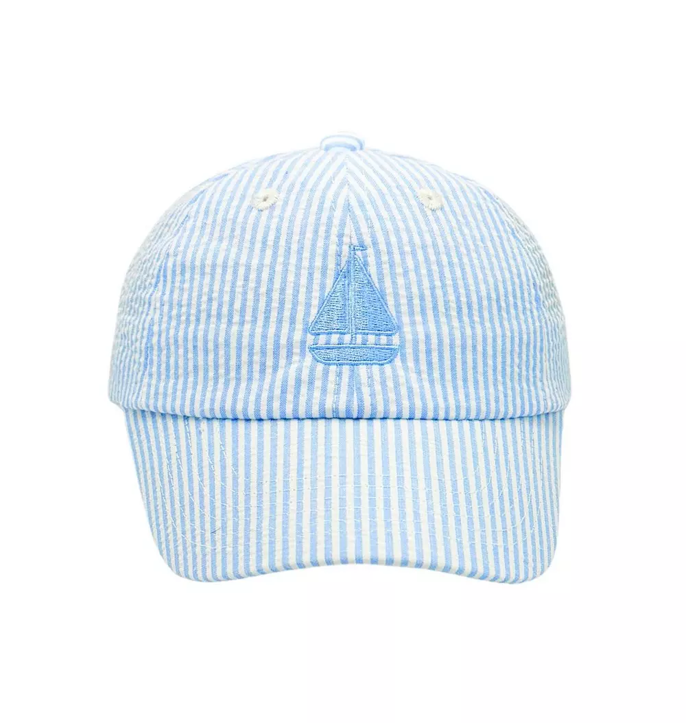 Blue Seersucker Sailboat Baseball Hat
