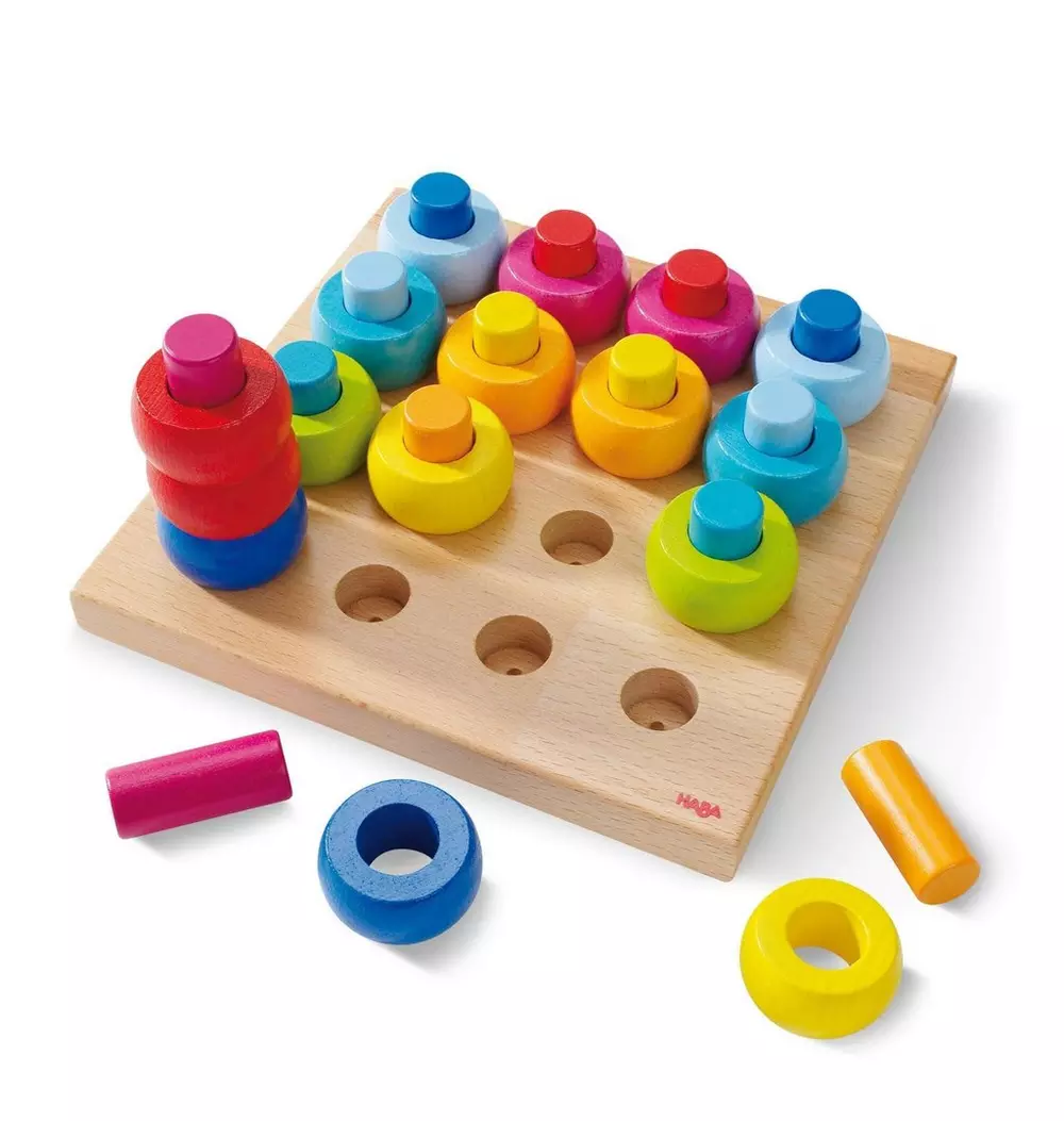 Rainbow Whirls Wooden Sorting and Stacking Game