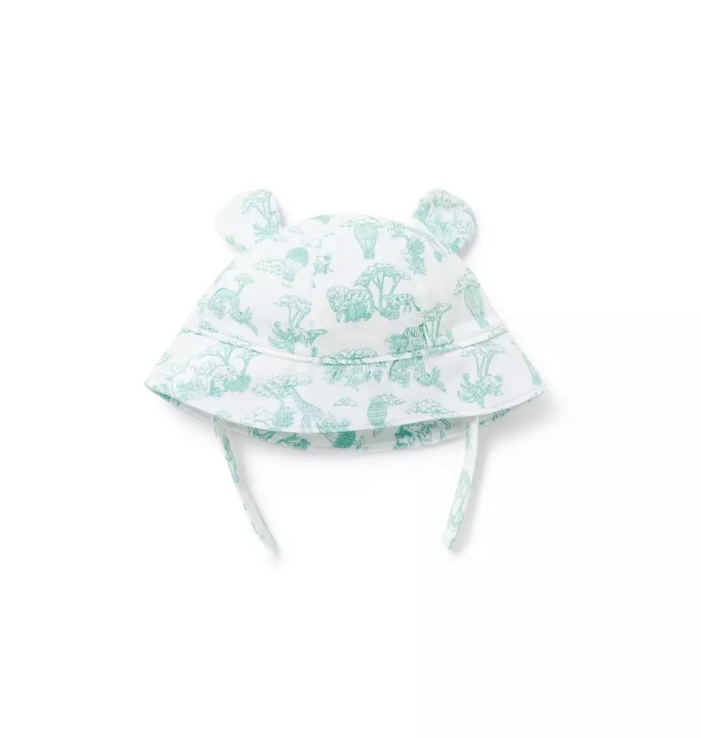 Baby Safari Toile Bear Ear Bucket Hat