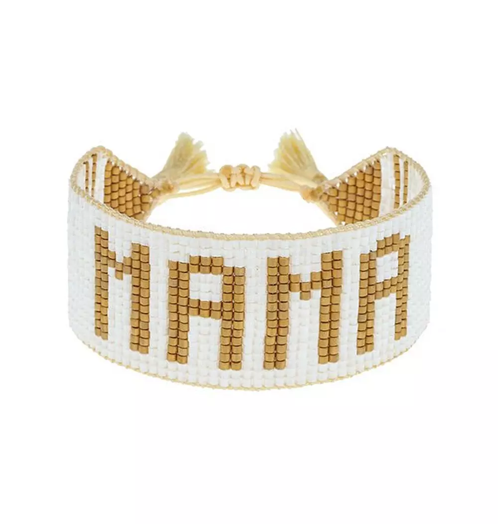 White & Gold MAMA Beaded Bracelet