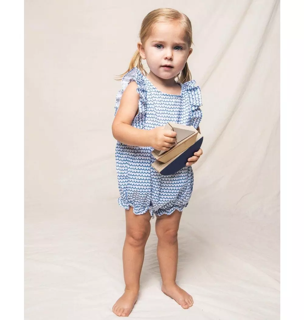 Baby's Twill Ruffled Romper in La Mer