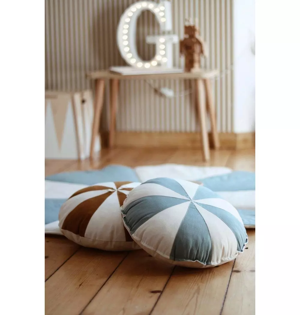 “Blue Circus” Round Patchwork Pillow